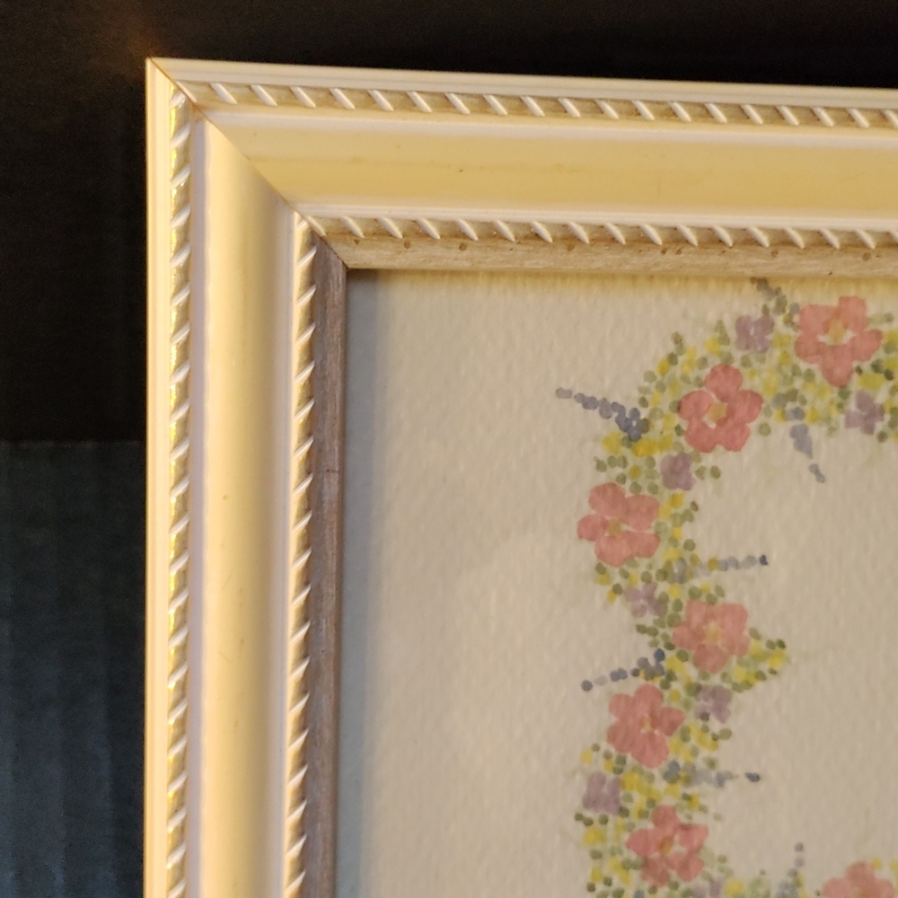 Vintage Framed signed floral watercolor heart - Picture 9 of 16